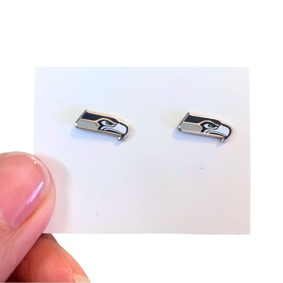 Seattle Seahawks Team Stud Earrings Silver Blue Enamel Football NFL Fan Logo - Picture 5 of 7